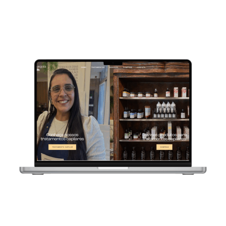 Website Kelly Marques Saúde Capilar apresentado num mockup de computador portátil
