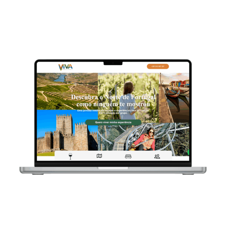 Website Viva Norte de Portugal apresentado num mockup de computador portátil